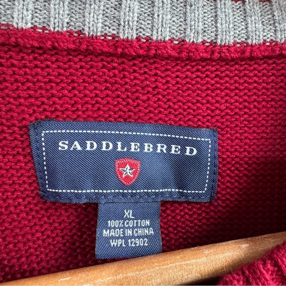 Saddlebred Argyle Sweater Mens XL Red Grey Crewneck Pullover Preppy Golf EUC - Picture 3 of 9